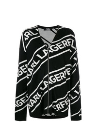 schwarzer und weißer bedruckter Pullover mit einem Reißverschluß von Karl Lagerfeld