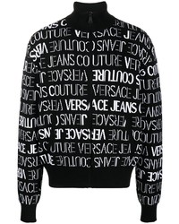 schwarzer und weißer bedruckter Pullover mit einem Reißverschluß von VERSACE JEANS COUTURE