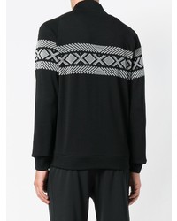 schwarzer und weißer bedruckter Pullover mit einem Reißverschluß von Z Zegna