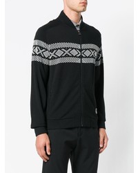 schwarzer und weißer bedruckter Pullover mit einem Reißverschluß von Z Zegna