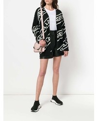 schwarzer und weißer bedruckter Pullover mit einem Reißverschluß von Karl Lagerfeld