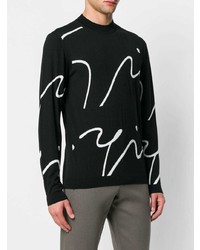 schwarzer und weißer bedruckter Pullover mit einem Rundhalsausschnitt von Giorgio Armani