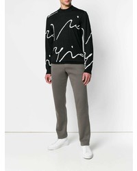 schwarzer und weißer bedruckter Pullover mit einem Rundhalsausschnitt von Giorgio Armani