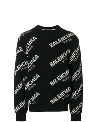 schwarzer und weißer bedruckter Pullover mit einem Rundhalsausschnitt von Balenciaga
