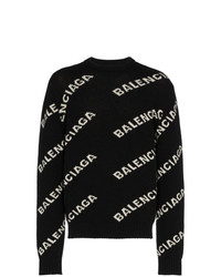 schwarzer und weißer bedruckter Pullover mit einem Rundhalsausschnitt von Balenciaga