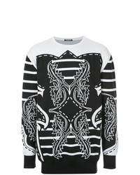 schwarzer und weißer bedruckter Pullover mit einem Rundhalsausschnitt von Balmain