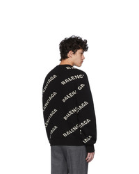 schwarzer und weißer bedruckter Pullover mit einem Rundhalsausschnitt von Balenciaga