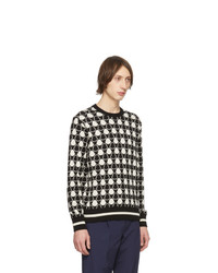 schwarzer und weißer bedruckter Pullover mit einem Rundhalsausschnitt von Moncler
