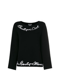 schwarzer und weißer bedruckter Pullover mit einem Rundhalsausschnitt von Boutique Moschino