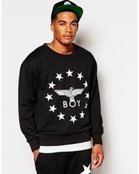 schwarzer und weißer bedruckter Pullover mit einem Rundhalsausschnitt von Boy London