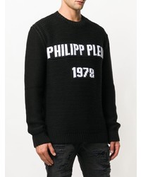 schwarzer und weißer bedruckter Pullover mit einem Rundhalsausschnitt von Philipp Plein