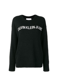 schwarzer und weißer bedruckter Pullover mit einem Rundhalsausschnitt von Calvin Klein Jeans
