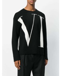 schwarzer und weißer bedruckter Pullover mit einem Rundhalsausschnitt von Valentino