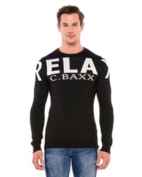 schwarzer und weißer bedruckter Pullover mit einem Rundhalsausschnitt von Cipo & Baxx