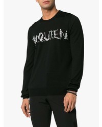 schwarzer und weißer bedruckter Pullover mit einem Rundhalsausschnitt von Alexander McQueen