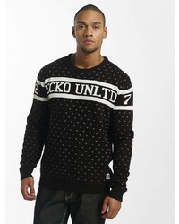 schwarzer und weißer bedruckter Pullover mit einem Rundhalsausschnitt von Ecko Unltd.