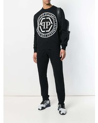 schwarzer und weißer bedruckter Pullover mit einem Rundhalsausschnitt von Philipp Plein