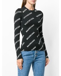 schwarzer und weißer bedruckter Pullover mit einem Rundhalsausschnitt von Balenciaga