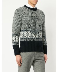 schwarzer und weißer bedruckter Pullover mit einem Rundhalsausschnitt von Thom Browne