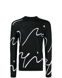 schwarzer und weißer bedruckter Pullover mit einem Rundhalsausschnitt von Giorgio Armani