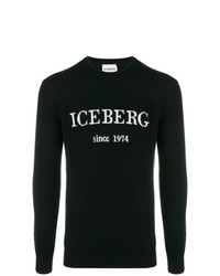 schwarzer und weißer bedruckter Pullover mit einem Rundhalsausschnitt von Iceberg