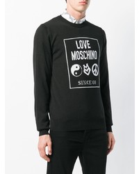 schwarzer und weißer bedruckter Pullover mit einem Rundhalsausschnitt von Love Moschino