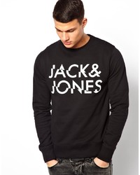 schwarzer und weißer bedruckter Pullover mit einem Rundhalsausschnitt von Jack & Jones