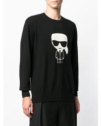 schwarzer und weißer bedruckter Pullover mit einem Rundhalsausschnitt von Karl Lagerfeld