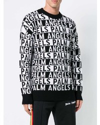 schwarzer und weißer bedruckter Pullover mit einem Rundhalsausschnitt von Palm Angels