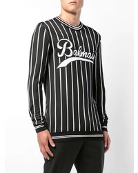 schwarzer und weißer bedruckter Pullover mit einem Rundhalsausschnitt von Balmain