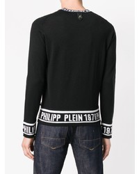 schwarzer und weißer bedruckter Pullover mit einem Rundhalsausschnitt von Philipp Plein