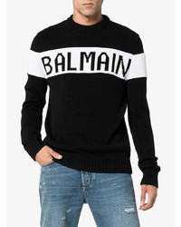 schwarzer und weißer bedruckter Pullover mit einem Rundhalsausschnitt von Balmain