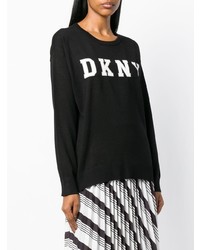 schwarzer und weißer bedruckter Pullover mit einem Rundhalsausschnitt von DKNY