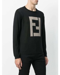 schwarzer und weißer bedruckter Pullover mit einem Rundhalsausschnitt von Fendi