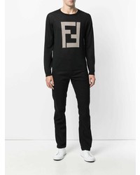 schwarzer und weißer bedruckter Pullover mit einem Rundhalsausschnitt von Fendi