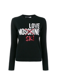 schwarzer und weißer bedruckter Pullover mit einem Rundhalsausschnitt von Love Moschino