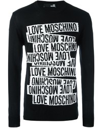 schwarzer und weißer bedruckter Pullover mit einem Rundhalsausschnitt von Love Moschino