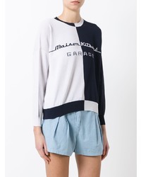 schwarzer und weißer bedruckter Pullover mit einem Rundhalsausschnitt von MAISON KITSUNE