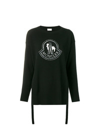schwarzer und weißer bedruckter Pullover mit einem Rundhalsausschnitt von Moncler