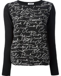 schwarzer und weißer bedruckter Pullover mit einem Rundhalsausschnitt von Moschino Cheap & Chic