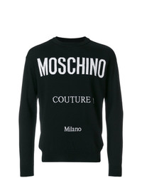 schwarzer und weißer bedruckter Pullover mit einem Rundhalsausschnitt von Moschino