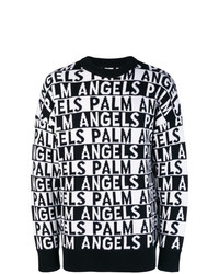 schwarzer und weißer bedruckter Pullover mit einem Rundhalsausschnitt von Palm Angels