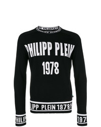 schwarzer und weißer bedruckter Pullover mit einem Rundhalsausschnitt von Philipp Plein