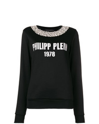 schwarzer und weißer bedruckter Pullover mit einem Rundhalsausschnitt von Philipp Plein