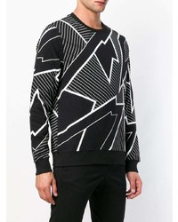 schwarzer und weißer bedruckter Pullover mit einem Rundhalsausschnitt von Les Hommes Urban