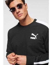 schwarzer und weißer bedruckter Pullover mit einem Rundhalsausschnitt von Puma