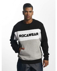 schwarzer und weißer bedruckter Pullover mit einem Rundhalsausschnitt von Rocawear