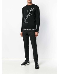 schwarzer und weißer bedruckter Pullover mit einem Rundhalsausschnitt von Philipp Plein