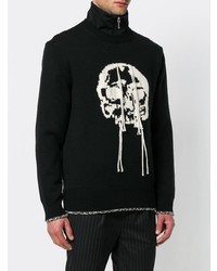 schwarzer und weißer bedruckter Pullover mit einem Rundhalsausschnitt von Alexander McQueen