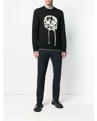 schwarzer und weißer bedruckter Pullover mit einem Rundhalsausschnitt von Alexander McQueen